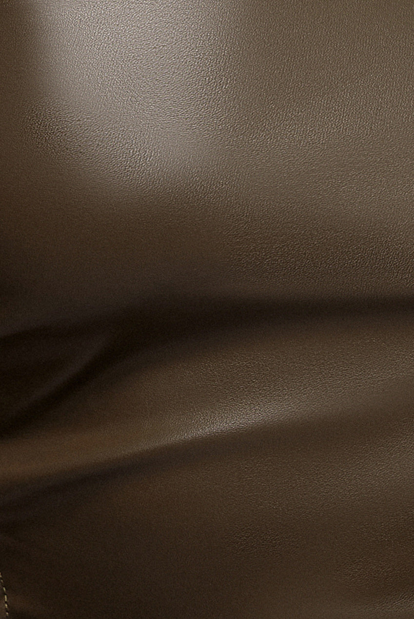 One Shoulder Faux Leather Mini Dress - Khaki DR3573