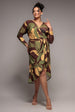 Printed Batwing Wrap Midi Dress - Brown by Goddiva Plus