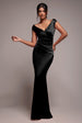 Satin Off The Shoulder Maxi Dress - Black by Goddiva