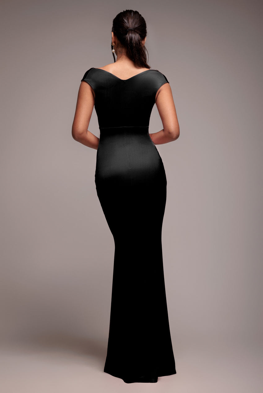 Satin Off The Shoulder Maxi Dress - Black DR3580