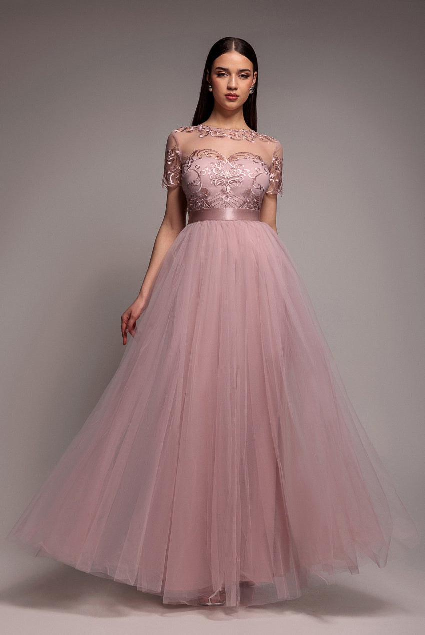 Embroidered Mesh Maxi Dress - Blush DR3584