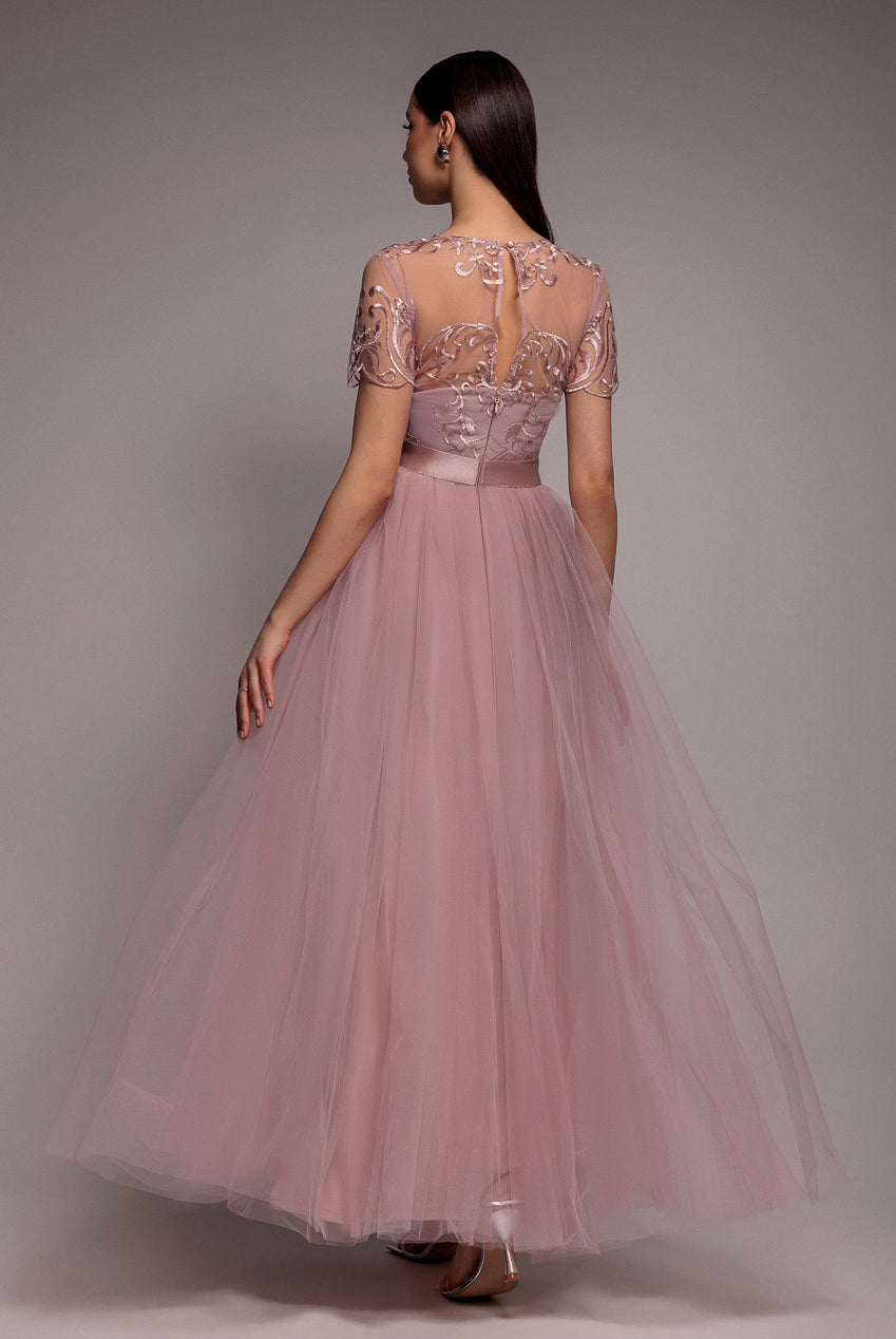 Embroidered Mesh Maxi Dress - Blush DR3584