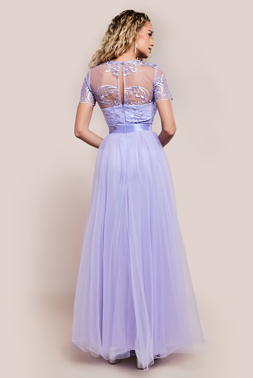 Embroidered Mesh Maxi Dress - Lilac DR3584