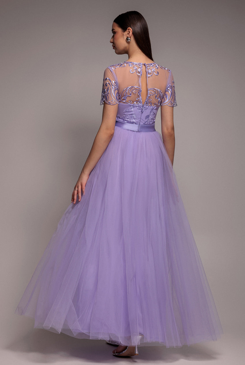 Embroidered Mesh Maxi Dress - Lilac DR3584