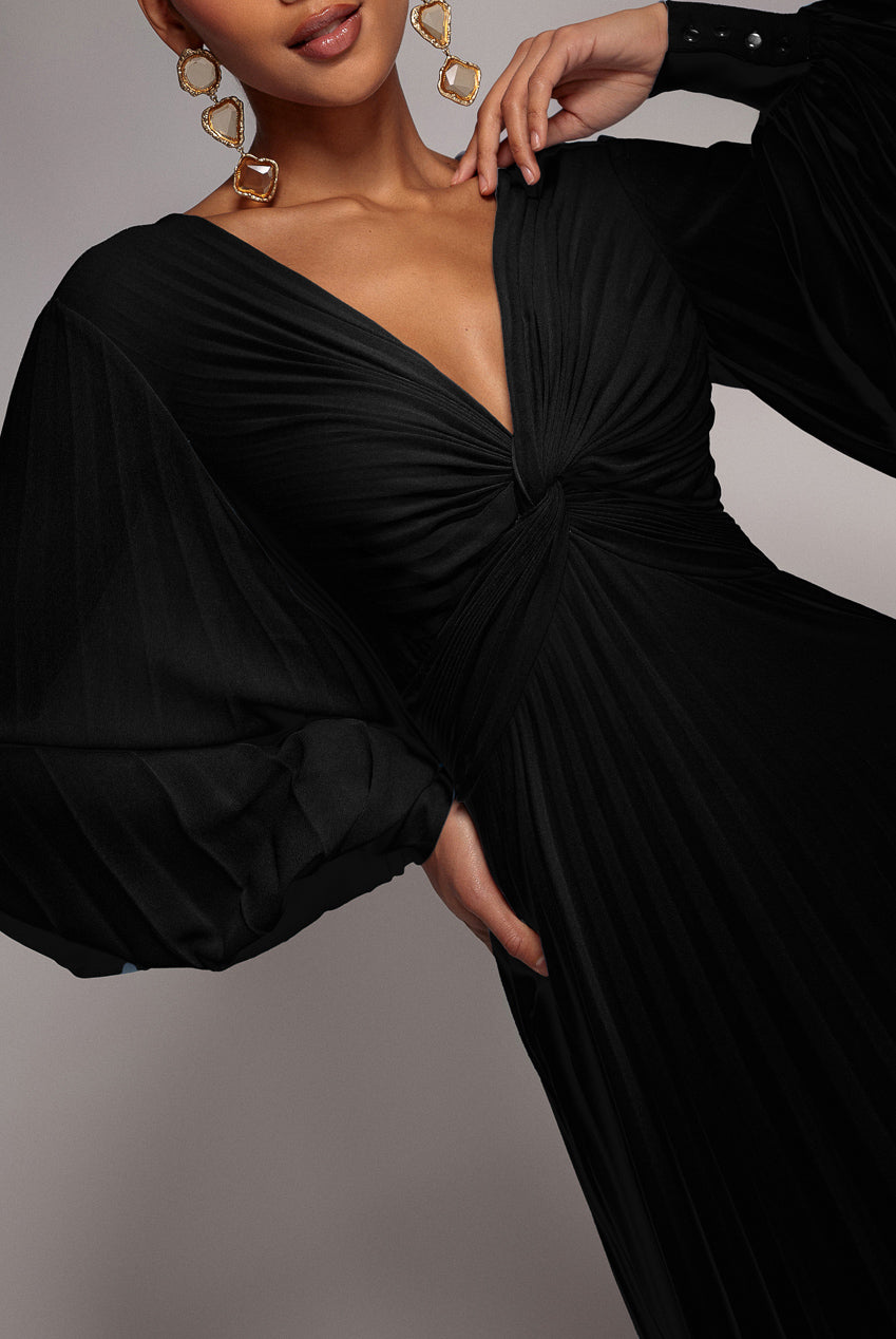 Fully Pleated Chiffon Maxi Dress - Black DR3593