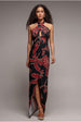 Printed Crossover Maxi Dress - Black by Goddiva