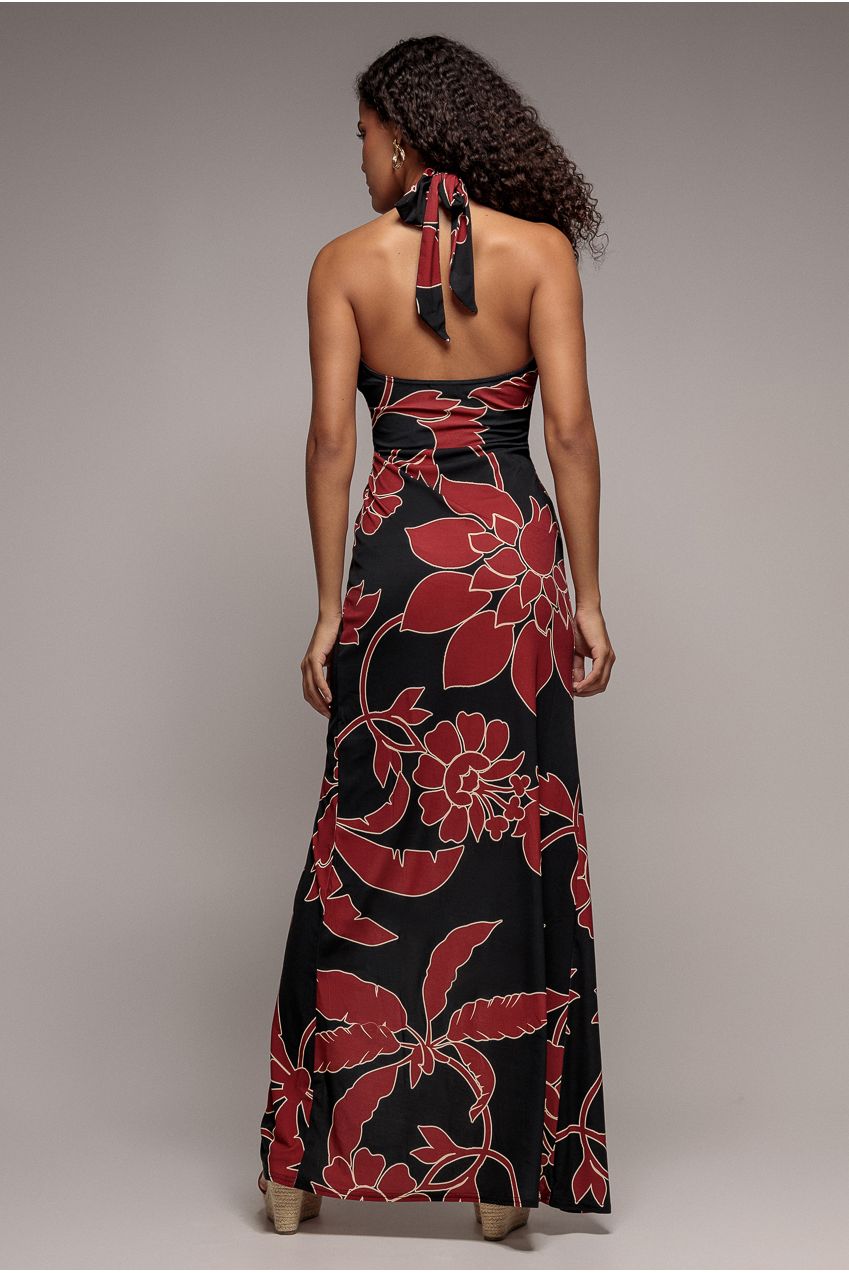 Printed Crossover Maxi Dress - Black DR3602