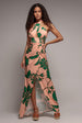 Printed Crossover Maxi Dress - Green by Goddiva