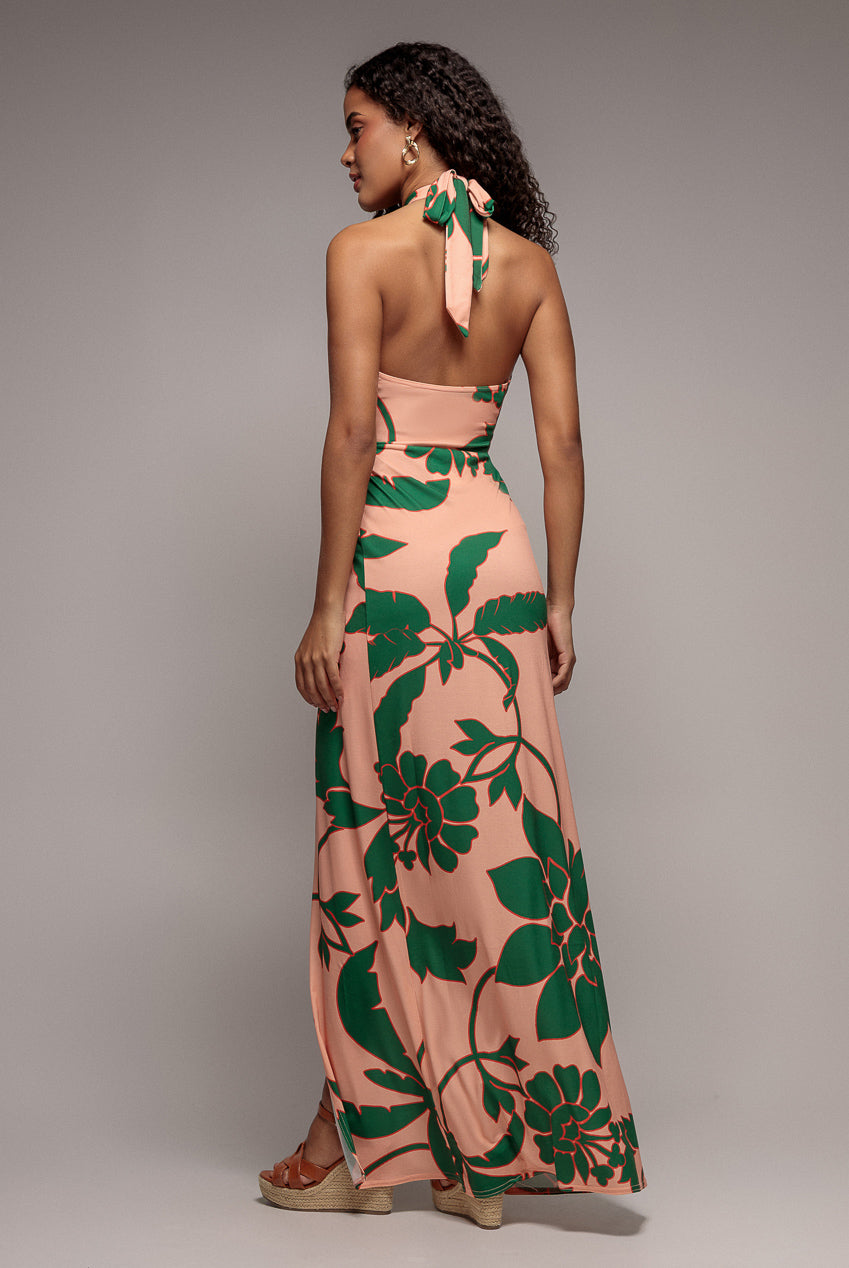 Printed Crossover Maxi Dress - Green DR3602