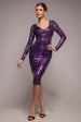 Contrast Sequin Long Sleeve Midi Dress - Purple by Goddiva