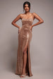Sequin Velvet Bandeau Maxi Dress - Champagne by Goddiva