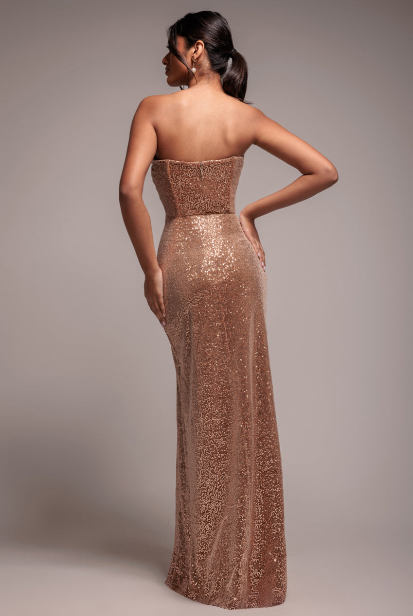 Sequin Velvet Bandeau Maxi Dress - Champagne DR3610