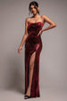 Sequin Velvet Bandeau Maxi Dress - Wine by Goddiva