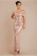 Off The Shoulder Sequin Wing Maxi Dress - Champagne by Goddiva