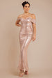 Off The Shoulder Sequin Wing Maxi Dress - Champagne by Goddiva