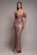 Off The Shoulder Sequin Wing Maxi Dress - Champagne by Goddiva