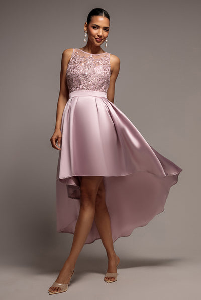 Blush - Sequin & Satin Dipped Hem Midi Dress - Blush by Goddiva