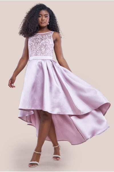 Blush - Sequin & Satin Dipped Hem Midi Dress - Blush by Goddiva
