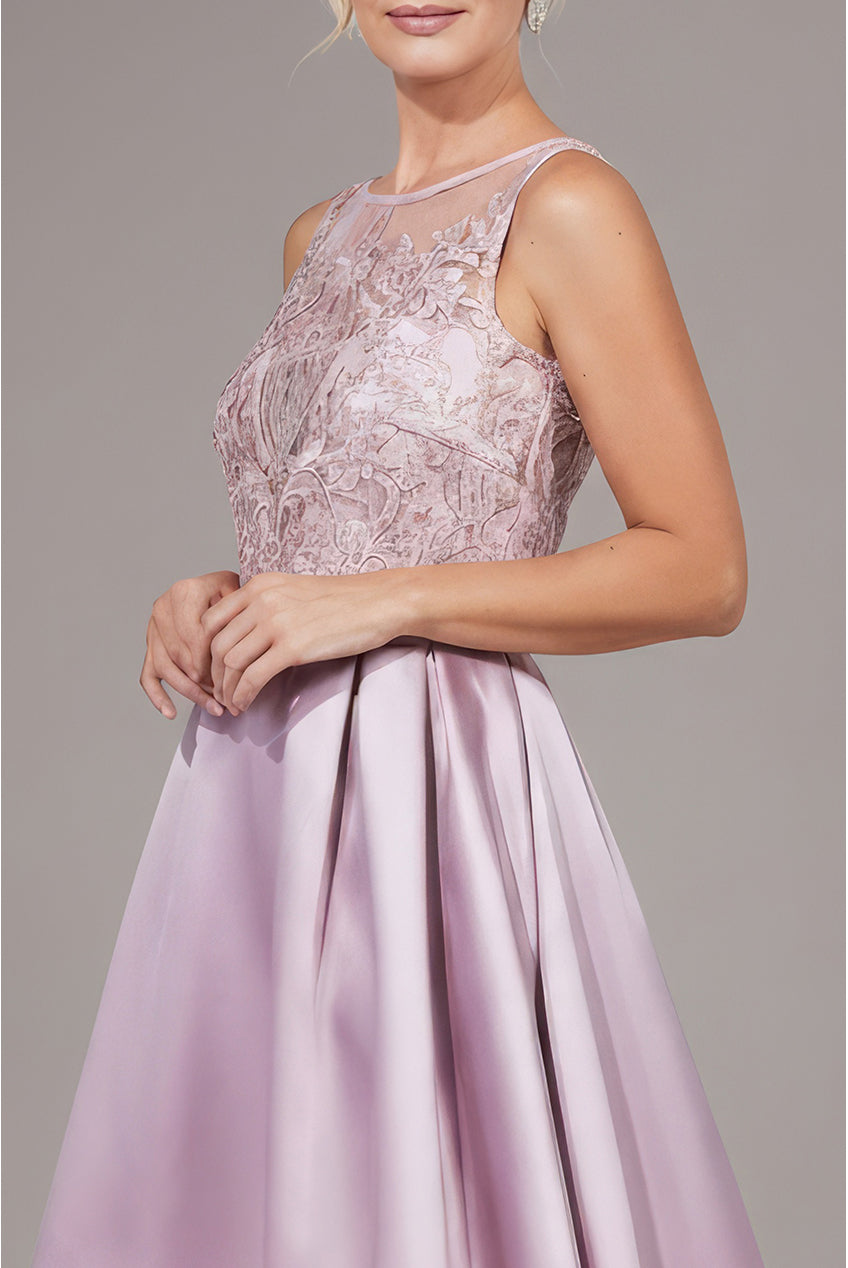 Sequin & Satin Dipped Hem Midi Dress - Blush Pink DR3621M