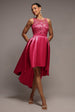 Sequin & Satin Dipped Hem Midi  - Hot Pink by Goddiva