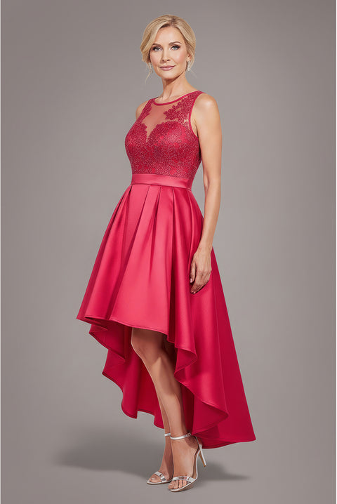 Sequin & Satin Dipped Hem Midi  - Hot Pink by Goddiva