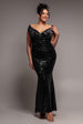 Sequin & Velvet Bardot Maxi Dress - Black by Goddiva Plus