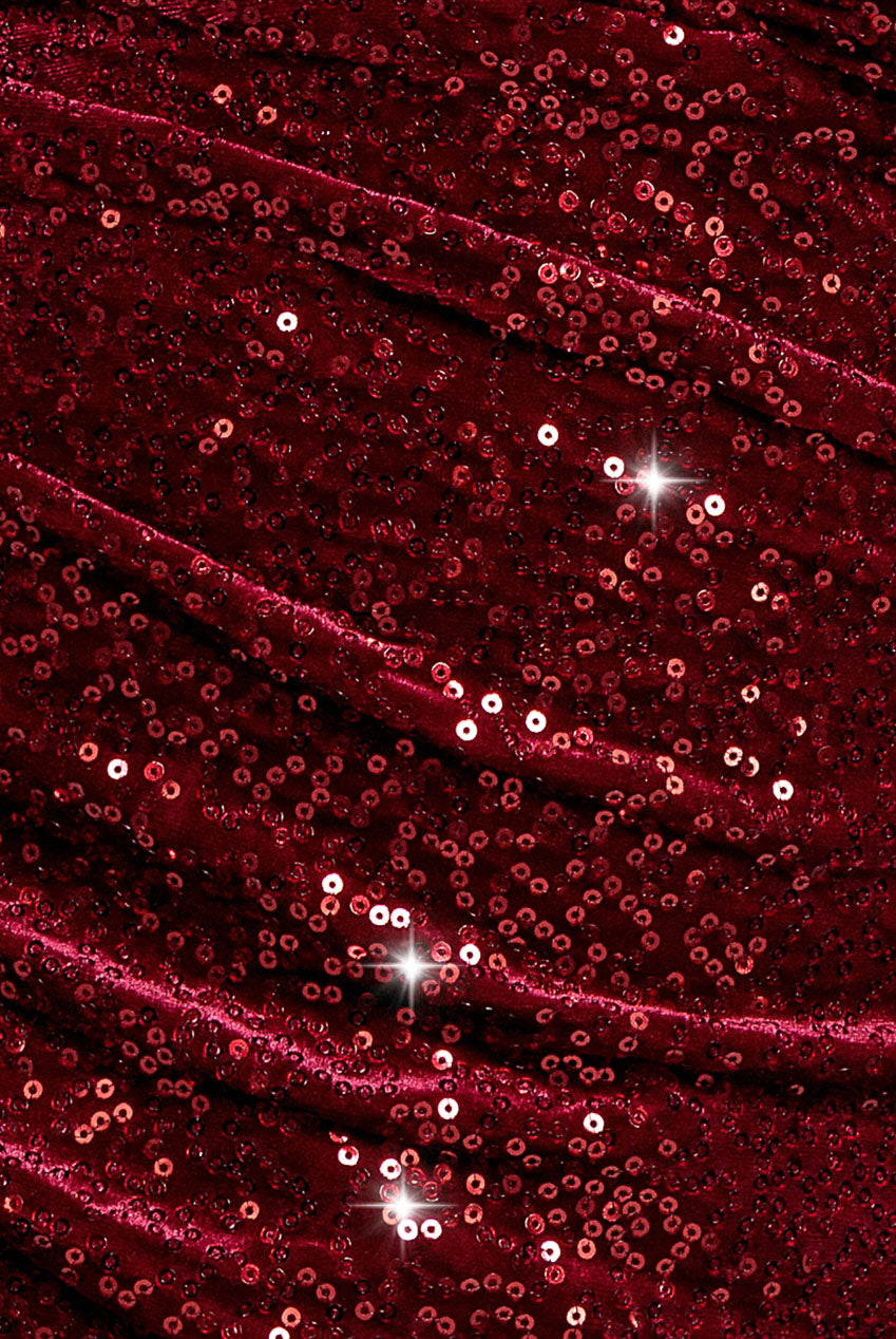 Sequin & Velvet Bardot Maxi Dress - Wine DR3623P