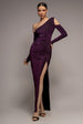 Cold Shoulder Lurex Maxi With Thigh Split - Magenta by Goddiva