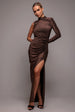 Open Lurex Back One Sleeve Maxi Dress - Bronze by Goddiva
