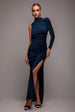 Open Lurex Back One Sleeve Maxi Dress - Royal Blue by Goddiva