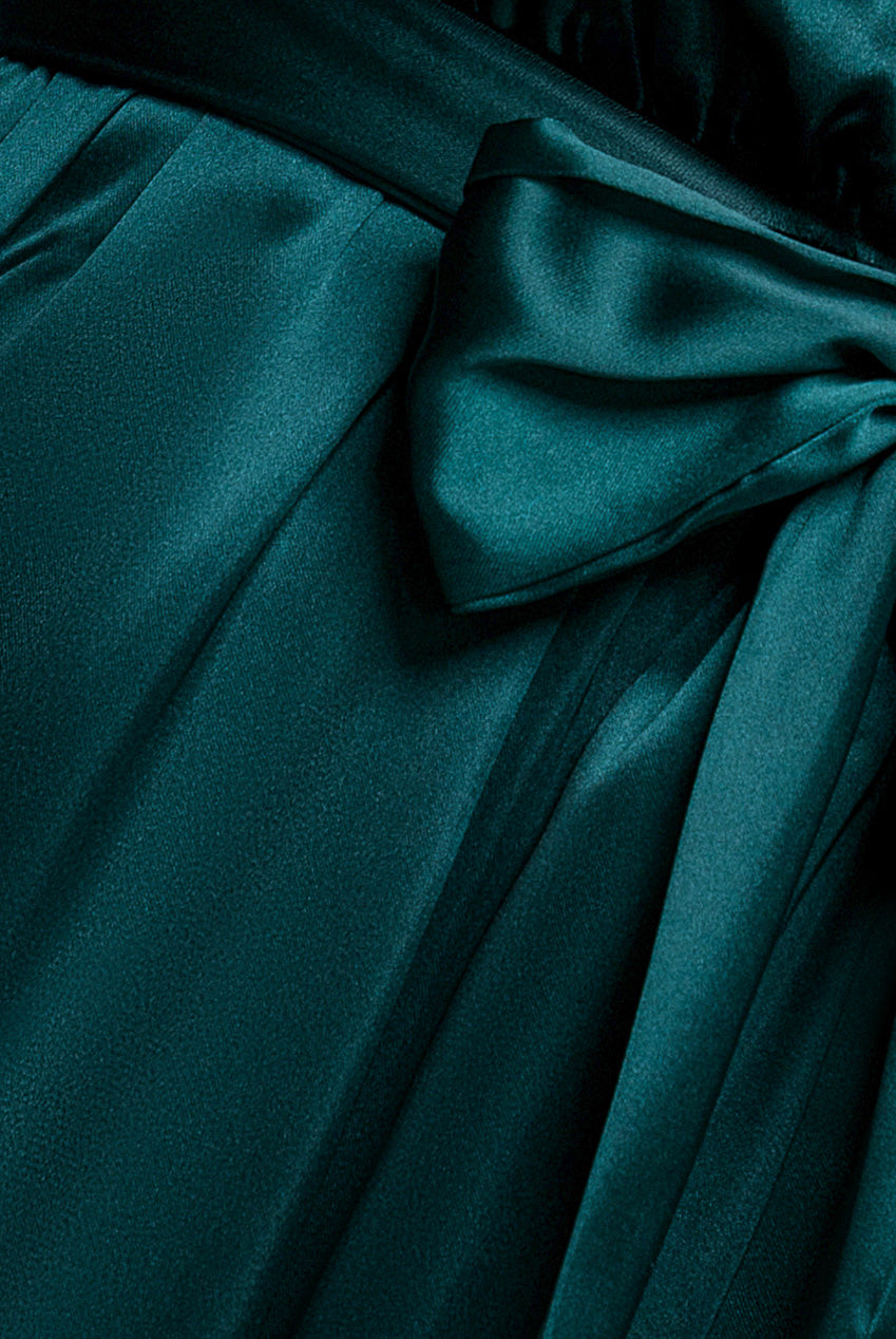 Satin Flutter Sleeve Wrap Maxi Dress - Emerald Green DR3640