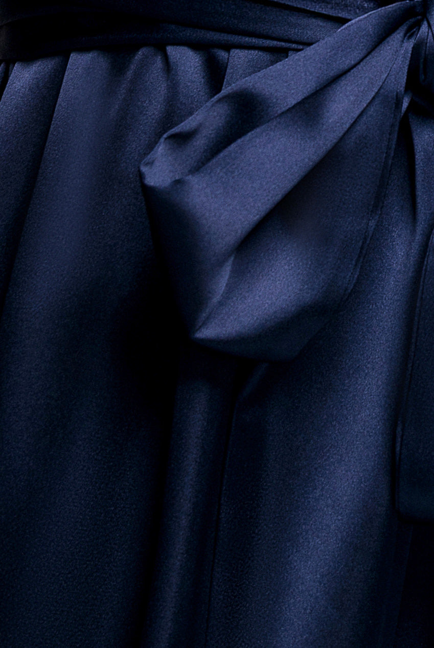 Satin Flutter Sleeve Wrap Midi Dress - Navy Blue DR3641