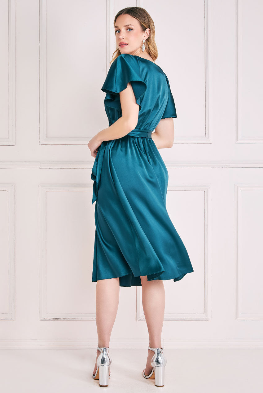 Flutter Sleeve With Elastic Midi Dress - Emerald Green DR3641