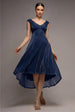 Off The Shoulder Lurex High Low Dress - Navy by Goddiva