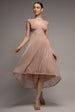 Off The Shoulder Lurex High Low Dress - Nude by Goddiva