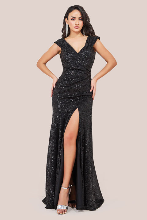 Bardot Sequin Pleated Maxi Dress - Black DR3643A