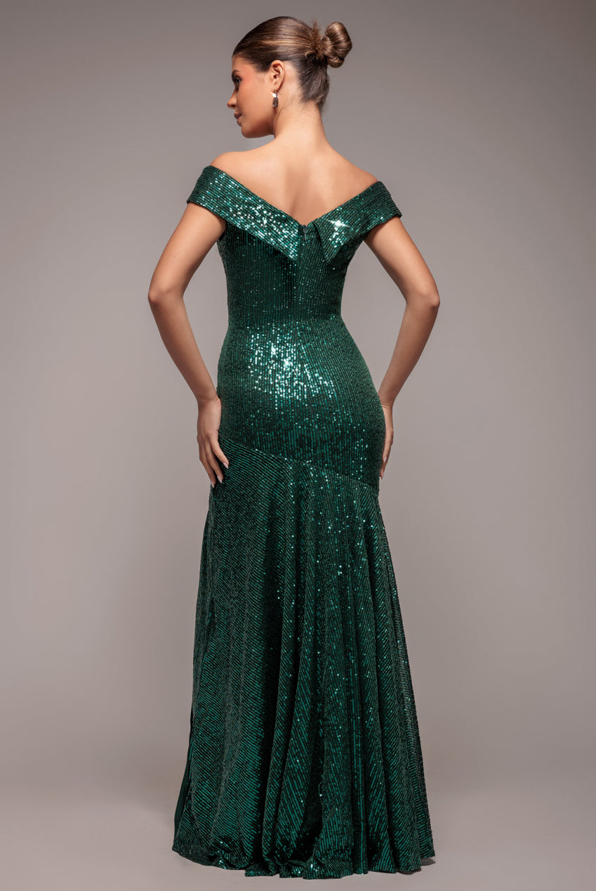 Bardot Sequin Pleated Maxi Dress - Emerald Green DR3643A