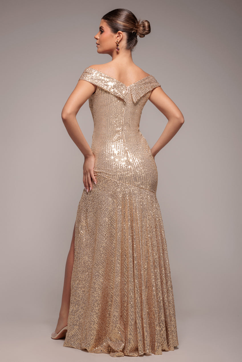 Bardot Sequin Pleated Maxi Dress - Gold DR3643A