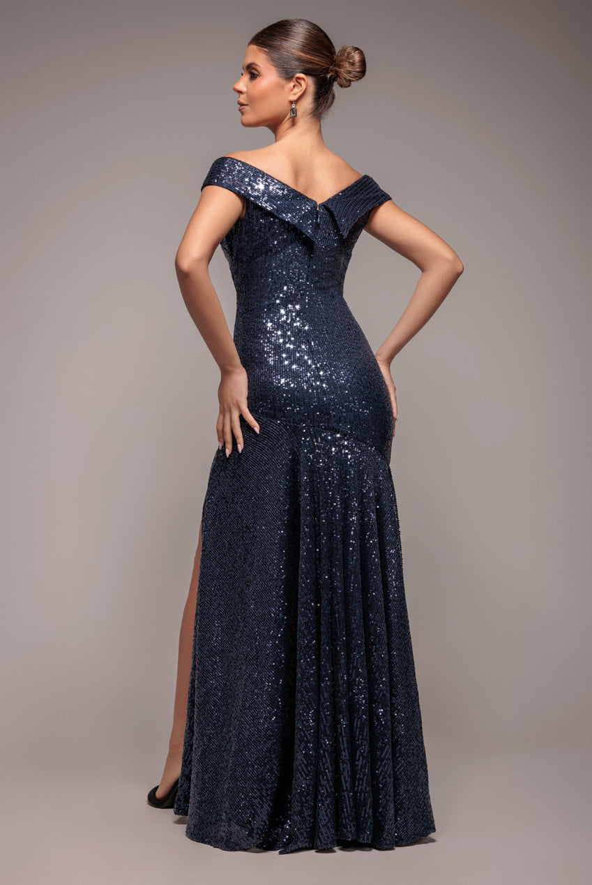 Bardot Sequin Pleated Maxi Dress - Navy DR3643A