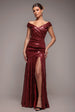 Bardot Sequin Pleated Maxi Dress - Wine by Goddiva