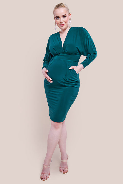 Maternity Batwing Sleeve Midi Dress - Emerald Green DR3647MAT