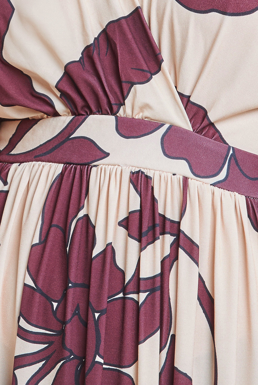 Leaf Print Flutter Sleeve Maxi Dress - Cream DR3652