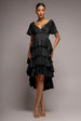 Crinkle Lurex High Low Layered Midi Dress - Black by Goddiva