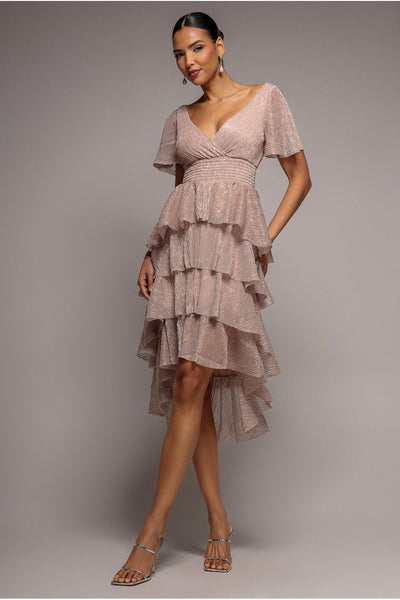 Crinkle Lurex High Low Layered Midi Dress - Blush by Goddiva