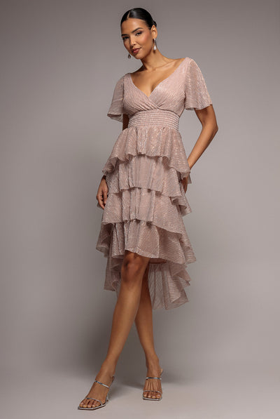 Blush - Crinkle Lurex High Low Layered Midi Dress - Blush by Goddiva