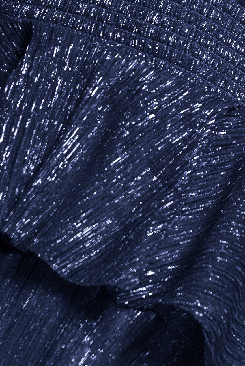 Crinkle Lurex High Low Layered Midi Dress - Navy DR3655