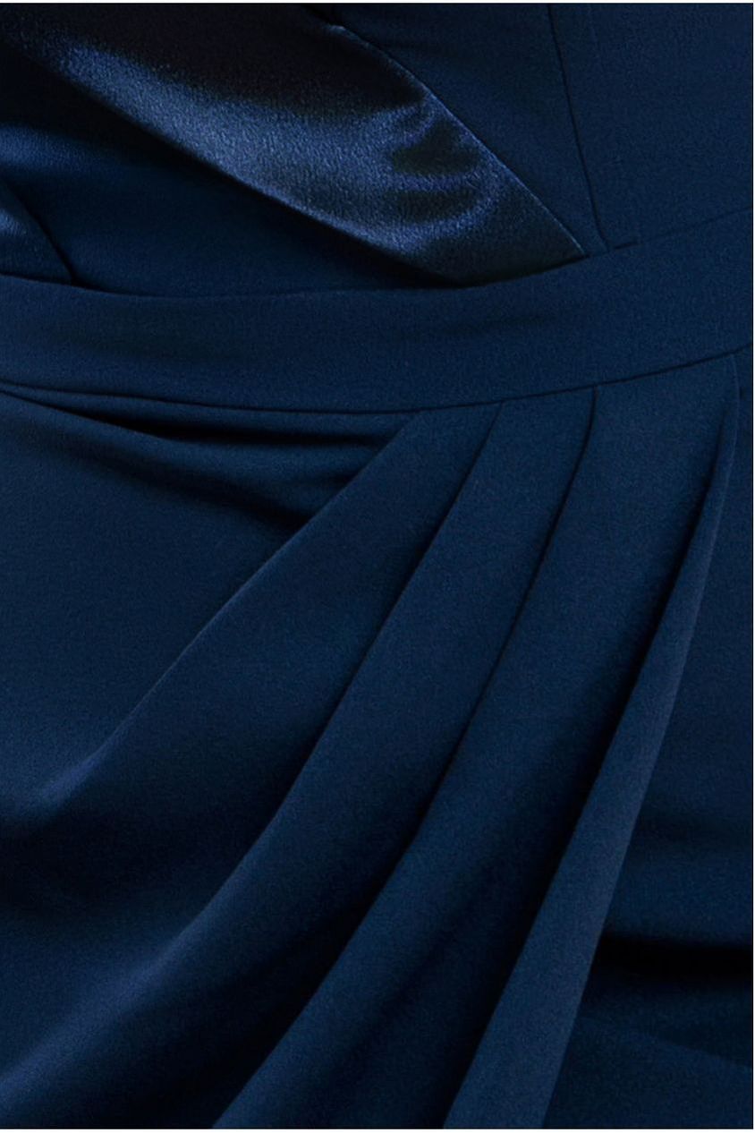 Satin & Scuba Maxi With Thigh Split - Navy DR3660
