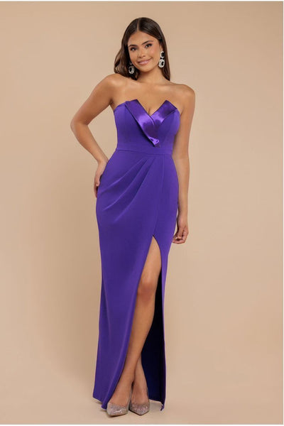 Purple - Satin & Scuba Maxi With Thigh Split - Purple by Goddiva