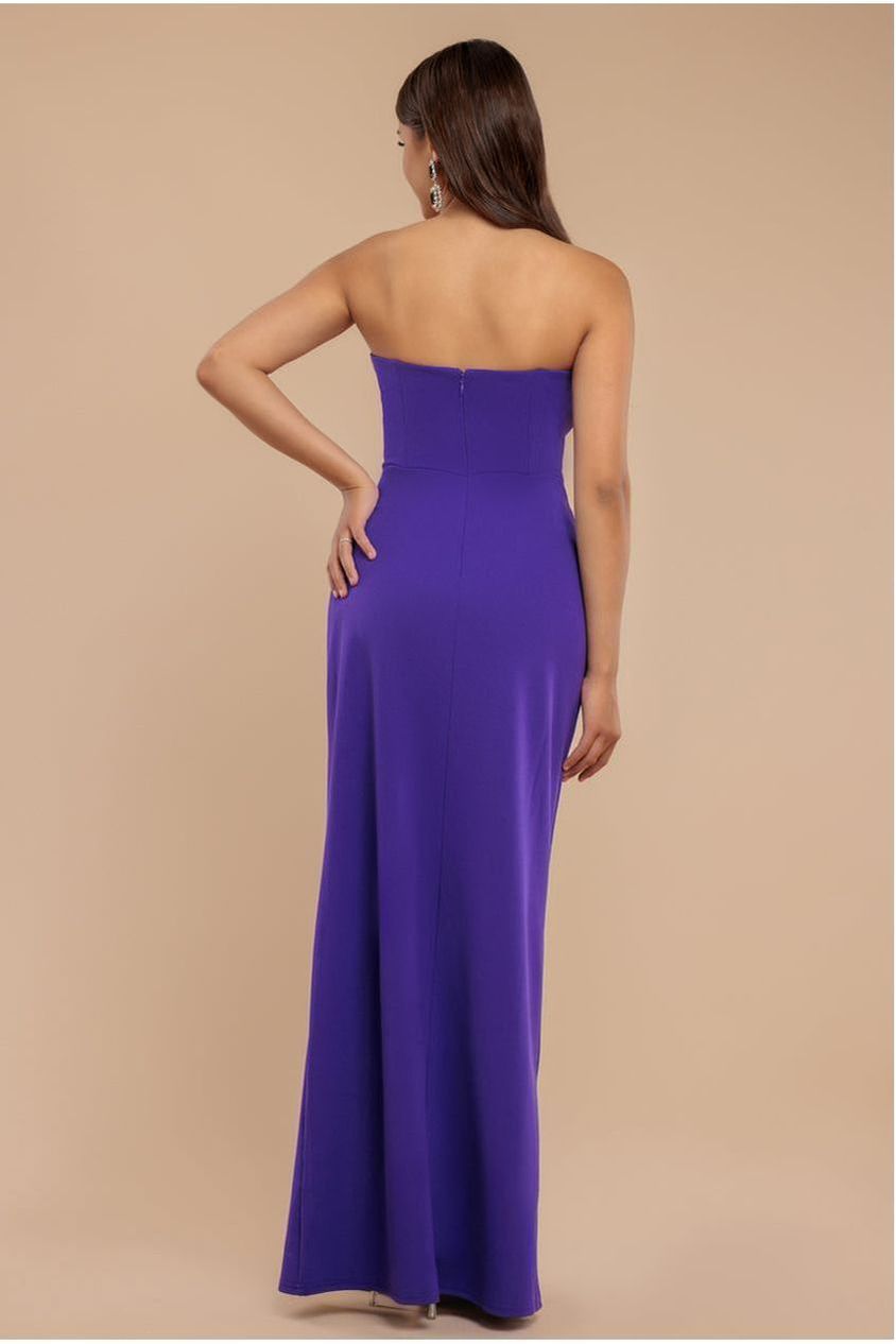 Satin & Scuba Maxi With Thigh Split - Purple DR3660