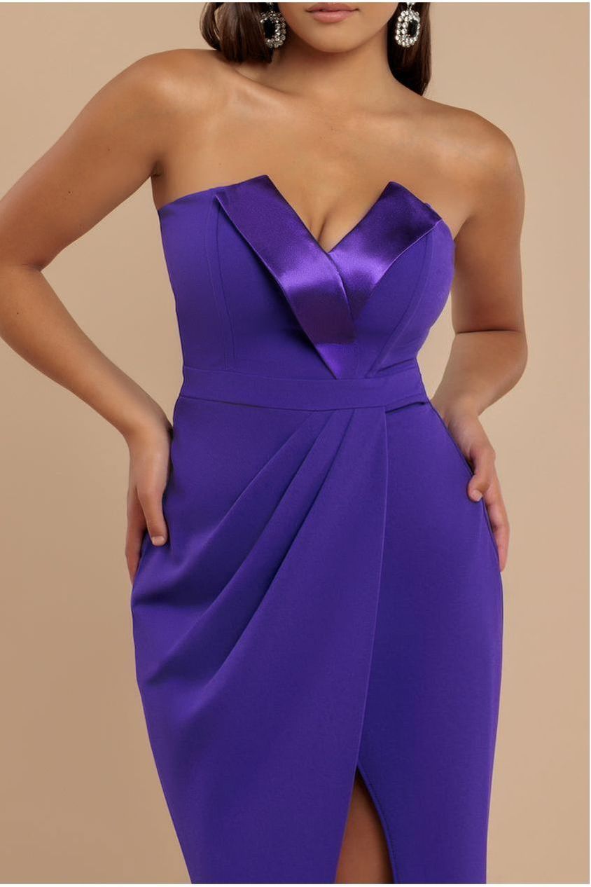 Satin & Scuba Maxi With Thigh Split - Purple DR3660